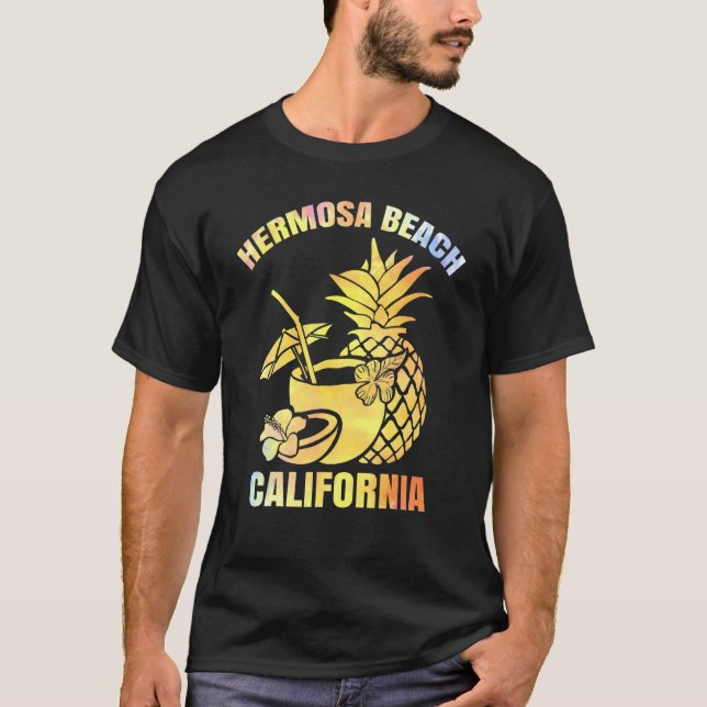 Camiseta Férias De Verão Retro Sunset California Hermosa Be (Frente)
