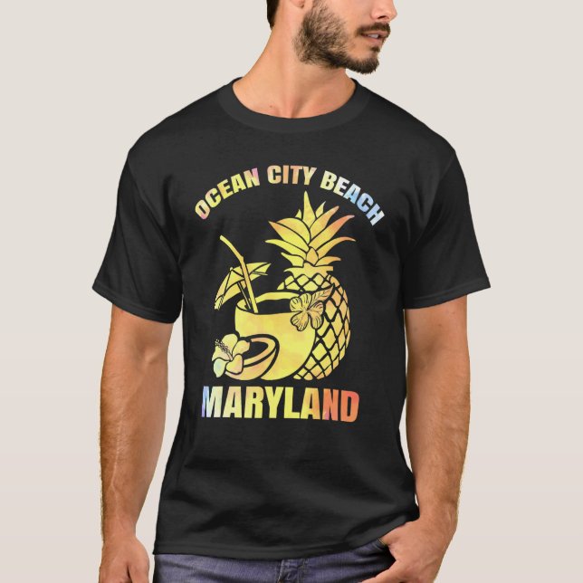 Camiseta Férias de Verão Retro Sunset Maryland Ocean City B (Frente)