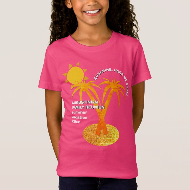 Camiseta Férias de Verão, Rosa, Cinza, Meninas Sindicais (Frente)