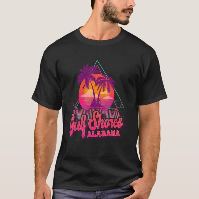 Camiseta Férias do Golfo do Alabama Retro 80s Beach Souve (Frente)