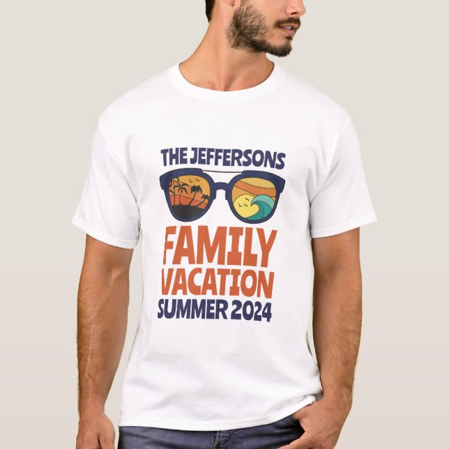 Camiseta Férias em Praia da Família Retro Correspondente (Frente)