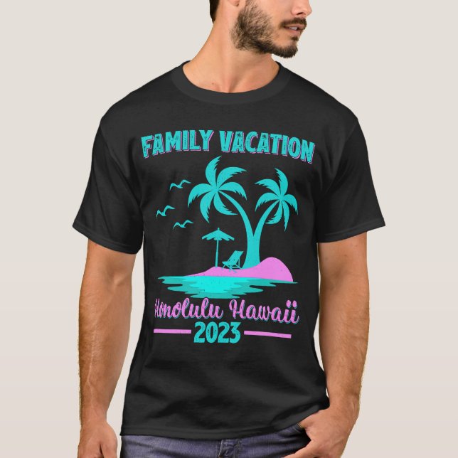 Camiseta Férias Familiares 2023 Palm Tree Honolulu Hawaii B (Frente)