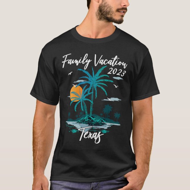 Camiseta Férias Familiares 2023 Retro Sunset Texas Beach (Frente)