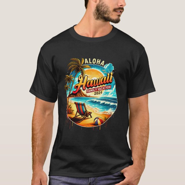 Camiseta Férias Familiares Aloha Hawaii 2024 Engraçado Summ (Frente)