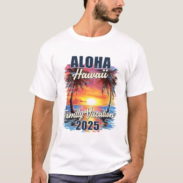 Camiseta Férias Familiares Aloha Hawaii 2025 Summer Trip Ma (Frente)