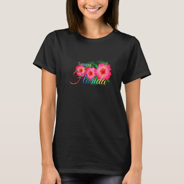 Camiseta Férias Familiares De Flores Tropicais Tampa Florid (Frente)