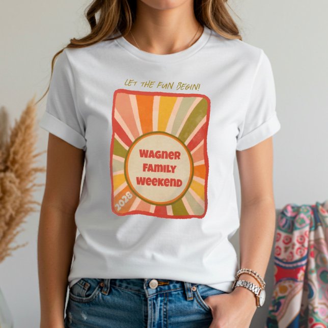 Camiseta Férias Familiares Diversão Colorida Sol-Shine Retr (Criador carregado)