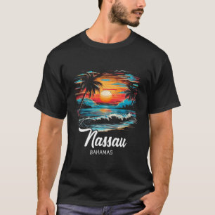 Camiseta Férias Familiares Retro Bahamas Sunset Nau