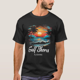 Camiseta Férias Familiares Retro Sunset Alabama Golfo Shore