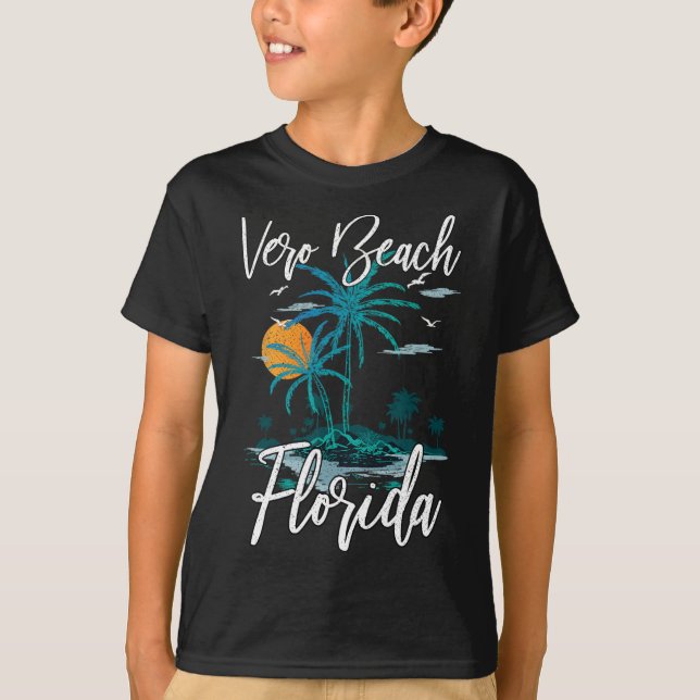 Camiseta Férias Familiares Retro Sunset Florida Vero Beach (Frente)