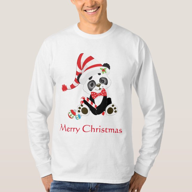Camiseta Férias Feliz Panda de Natal (Frente)