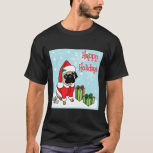 Camiseta Férias Felizes de Natal Adorável Pug Clássico 539