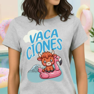 Camiseta Férias Férias Espanholas Piada Fofo Vaca