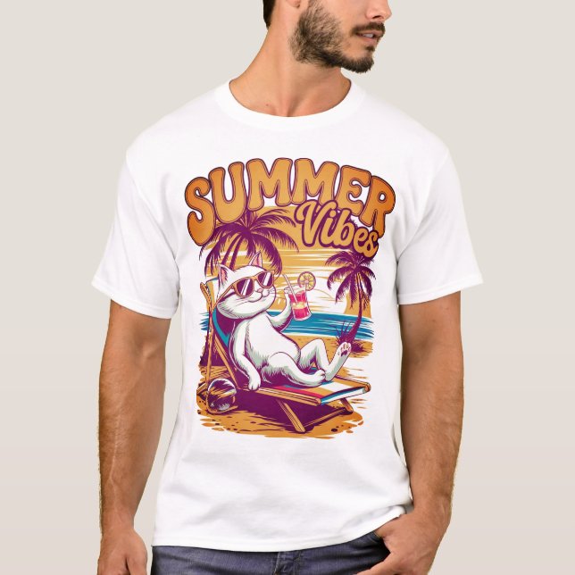 Camiseta Férias legal de Verão de Gato (Frente)