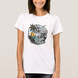 Camiseta Férias na Praia com Água Salgada e Brilho do Sol