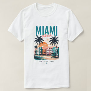 Camiseta Férias na Praia de Miami Flórida Desenho Tropical