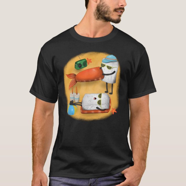 Camiseta férias na praia de Sushi (Frente)