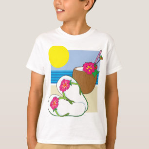 Camiseta Férias na Praia Tropical Flores de Coco Chinelos