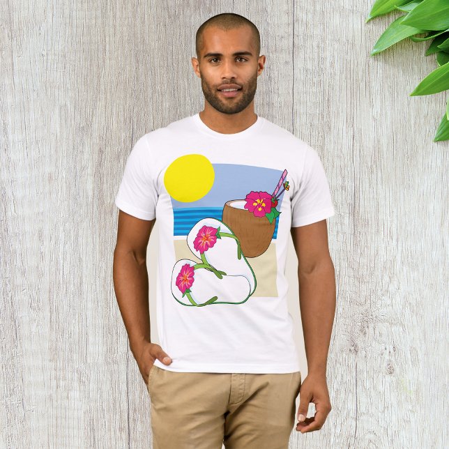 Camiseta Férias na Praia Tropical Flores de Coco Chinelos (Criador carregado)