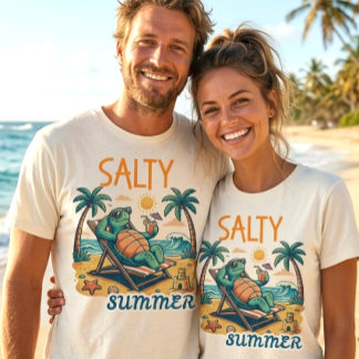 Camiseta Férias Retrô de Verão na Praia da Tartaruga Marinh
