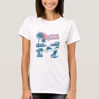 Camiseta Férias Retrô na Praia com Água Salgada e Sol