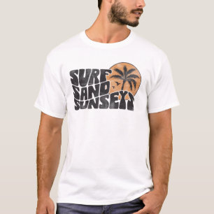 Camiseta Férias Tropicais na Praia de Surf Retro Pôr do Sol