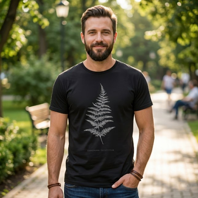 Camiseta Fern - Gymnogramma Chrysofila. Efeito de raios X - (Golden Fern Frond, Gymnogramma Chrysophylla. Men Basic Black T-Shirt )
