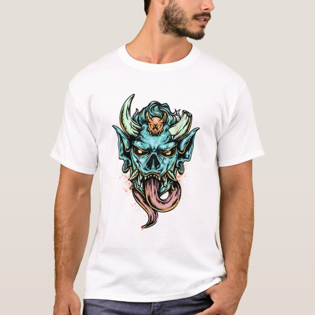 Camiseta Feroz Dragão Máscara Oni Azul (Frente)