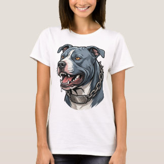 Camiseta Feroz Pit Bull Cinza Azul com Colar de Cadeia com 