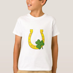 Camiseta Ferradura de Ouro Sortudo com Shamrock em Branco