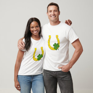 Camiseta Ferradura de Ouro Sortudo com Shamrock em Branco
