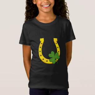 Camiseta Ferradura de Ouro Sortudo com Shamrock em preto