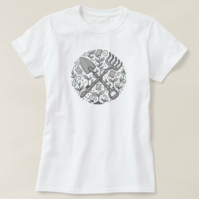 Camiseta Ferramenta de Jardim Folk-Art Whimsical | SOMENTE  (Frente do Design)