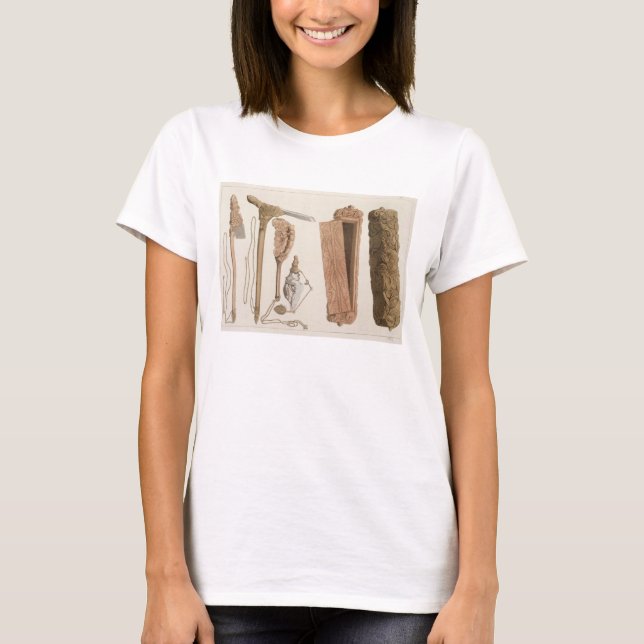 Camiseta Ferramentas aborígenes decoradas e talhadas, ilust (Frente)