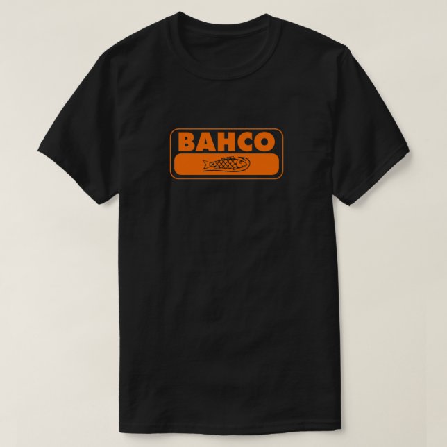 Camiseta Ferramentas Bahco Logotipo Laranja Peixe design Cl (Frente do Design)