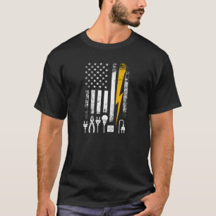 Camiseta Ferramentas de Eletricista Lineman da Bandeira Ame