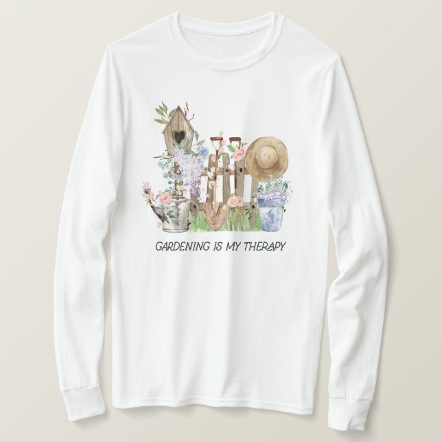 Camiseta Ferramentas de Jardinagem Floral de Aquarela e Cit (Frente do Design)