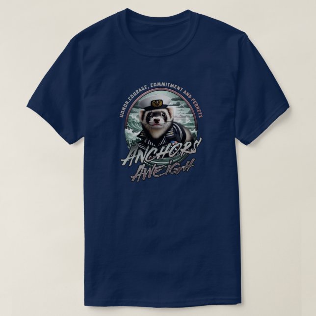 Camiseta Ferret em naipe de marinheiro e âncoras distantes (Frente do Design)