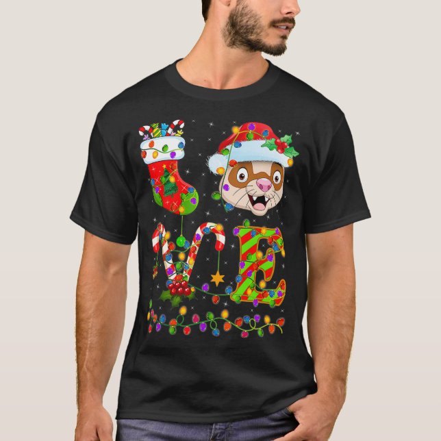 Camiseta Ferret Lover Xmas Lighting Papais noeis Love Ferre (Frente)