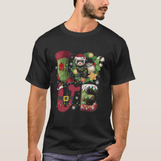 Camiseta Ferret Santa Hat Árvore de Natal Luz Ferret Amor