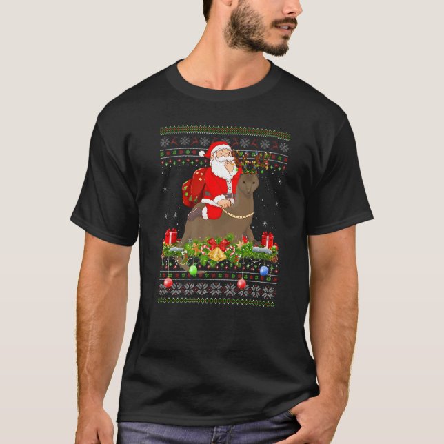 Camiseta Ferret  Ugly Santa Riding Ferret Christmas (Frente)