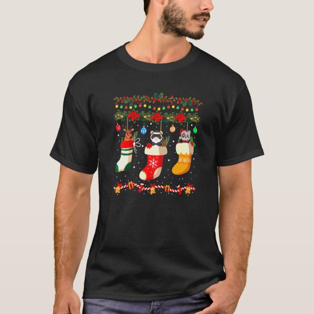 Camiseta Ferret Xmas Meias Ferret Natal Família Pajama (Frente)