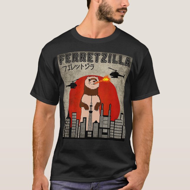 Camiseta Ferretzilla Vintage Funny Ferret Japonês Sunset (Frente)