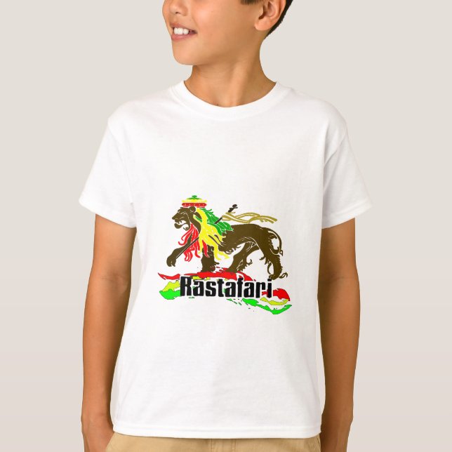 Camiseta Ferro de Rasta da reggae, leão, Zion 2 (Frente)