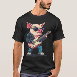 Camiseta Fervilhante Porco Tocando Costume de Guitarra Para
