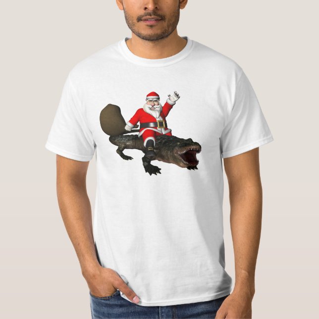 Camiseta FesSanta Claus Andando Por Um Alligador (Frente)