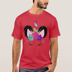 Camiseta Festa Aniversário Princesa Afro Puff Cara Unicorn 