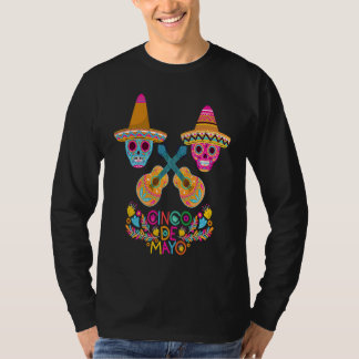 Camiseta Festa Cinco De Maio Caveira Mexicana Colorida Mulh