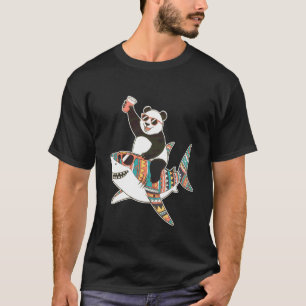 Camiseta Festa Colorida de Tubarão Panda Rave EDM Noturna