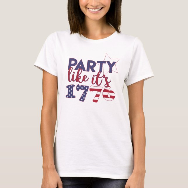 Camiseta Festa como 1776 - Tipografia de Bandeira Americana (Frente)